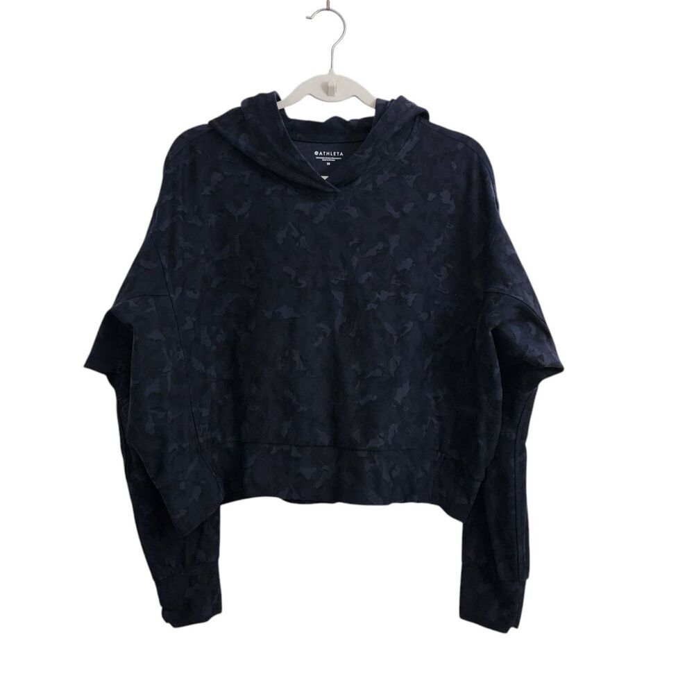 Athleta Farallon Sweatshirt Womens Medium Camo Black Blue 572247‎ Hoodie Cropped